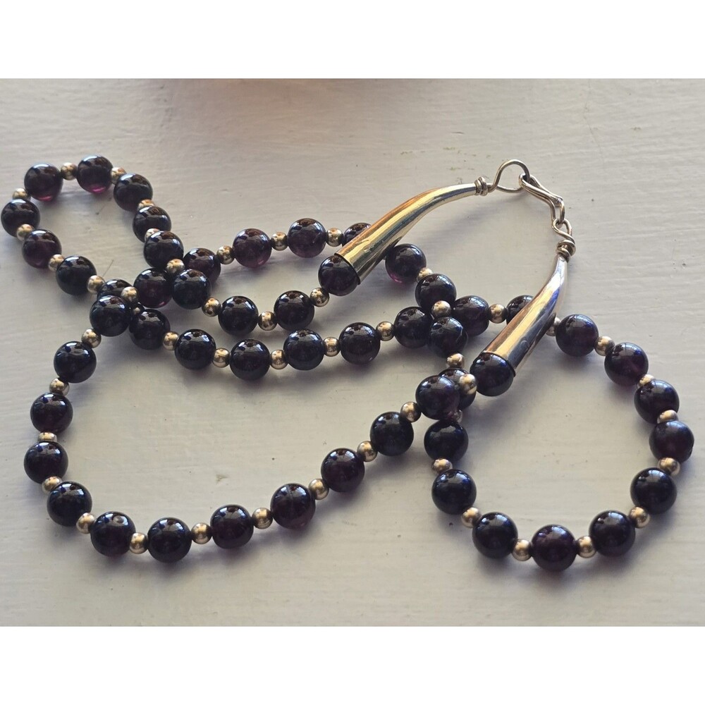 Estate Gold Filled / Garnet Gold Bead Beaded Necklace 20" Vintage Matinee